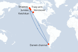 Carte de l'itinéraire de croisière Vancouver-Vancouver d'une durée de 7 jours