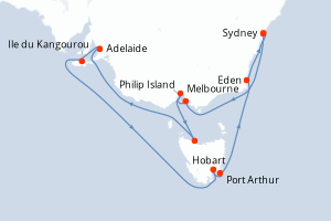 carte itinéraire croisière Australie Nouvelle Zélande 14 jours au départ du port de Sydney