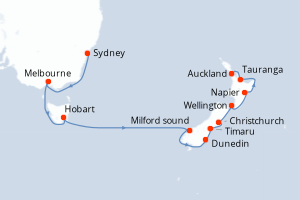 carte itinéraire croisière Australie Nouvelle Zélande 14 jours au départ du port de Sydney