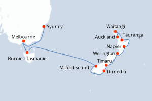 carte itinéraire croisière Australie Nouvelle Zélande 14 jours au départ du port de Sydney