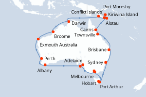 carte itinéraire croisière Australie Nouvelle Zélande 35 jours au départ du port de Sydney