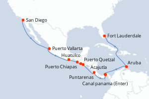 carte itinéraire croisière Transatlantique 17 jours au départ du port de San Diego