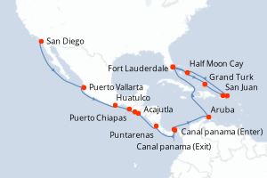 carte itinéraire croisière Transatlantique 24 jours au départ du port de San Diego
