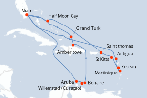 carte itinéraire croisière Caraïbes Bahamas 21 jours au départ du port de Miami