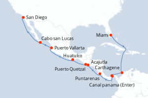 carte itinéraire croisière Amérique du Nord 15 jours au départ du port de Miami