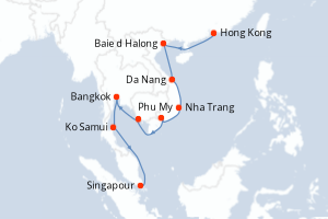 carte itinéraire croisière Asie 14 jours au départ du port de Hong Kong