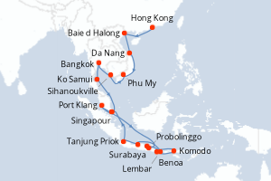 carte itinéraire croisière Asie 28 jours au départ du port de Hong Kong