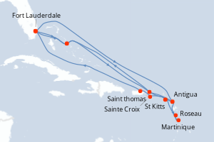carte itinéraire croisière Caraïbes Bahamas 21 jours au départ du port de Fort Lauderdale