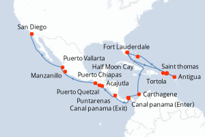 carte itinéraire croisière Transatlantique 26 jours au départ du port de Fort Lauderdale