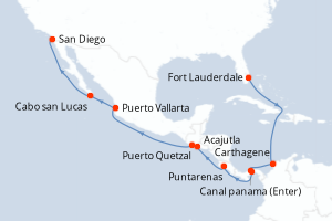 carte itinéraire croisière Transatlantique 15 jours au départ du port de Fort Lauderdale