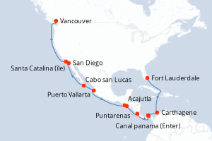 carte itinéraire croisière Transatlantique 19 jours au départ du port de Fort Lauderdale