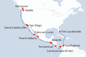 carte itinéraire croisière Alaska 20 jours au départ du port de Fort Lauderdale