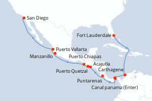 carte itinéraire croisière Transatlantique 17 jours au départ du port de Fort Lauderdale