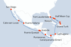 carte itinéraire croisière Transatlantique 22 jours au départ du port de Fort Lauderdale