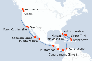 carte itinéraire croisière Alaska 27 jours au départ du port de Fort Lauderdale