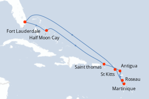 carte itinéraire croisière Caraïbes Bahamas 11 jours au départ du port de Fort Lauderdale