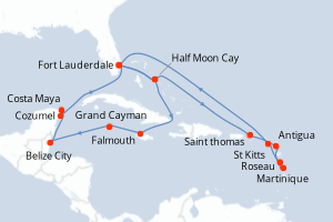 carte itinéraire croisière Caraïbes Bahamas 21 jours au départ du port de Fort Lauderdale