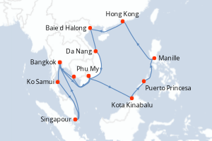 carte itinéraire croisière Asie 27 jours au départ du port de Singapour