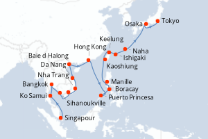 carte itinéraire croisière Asie 28 jours au départ du port de Singapour