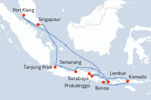 carte itinéraire croisière Asie 15 jours au départ du port de Singapour