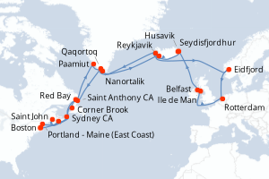 carte itinéraire croisière Amérique du Nord 35 jours au départ du port de Boston
