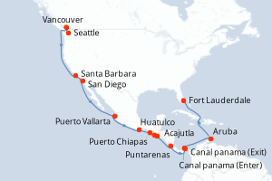 carte itinéraire croisière Caraïbes Bahamas 22 jours au départ du port de Seattle