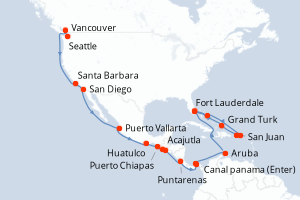 carte itinéraire croisière Caraïbes Bahamas 29 jours au départ du port de Seattle