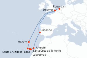 carte itinéraire croisière Europe du Nord 14 jours au départ du port de Douvres