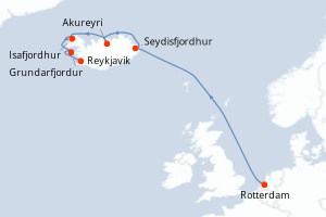 carte itinéraire croisière Europe du Nord 7 jours au départ du port de Rotterdam
