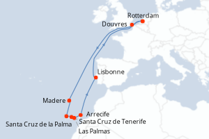 carte itinéraire croisière Europe du Nord 14 jours au départ du port de Rotterdam