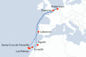 carte itinéraire croisière Europe du Nord 13 jours au départ du port de Rotterdam