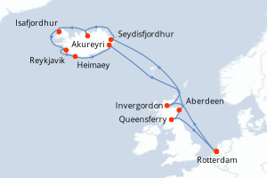carte itinéraire croisière Europe du Nord 14 jours au départ du port de Rotterdam