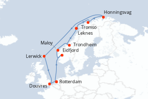 Carte de l'itinéraire de croisière Rotterdam-Rotterdam d'une durée de 14 jours