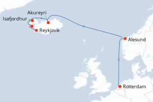 carte itinéraire croisière Fjörds norvégiens 7 jours au départ du port de Rotterdam