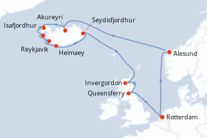 carte itinéraire croisière Fjörds norvégiens 14 jours au départ du port de Rotterdam