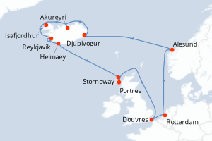 carte itinéraire croisière Fjörds norvégiens 14 jours au départ du port de Rotterdam