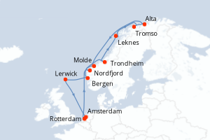 Carte de l'itinéraire de croisière Rotterdam-Amsterdam d'une durée de 14 jours