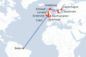 carte itinéraire croisière Europe du Nord 14 jours au départ du port de Copenhague