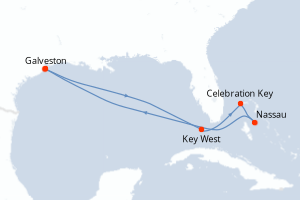carte itinéraire croisière Caraïbes Mexique 7 jours au départ du port de Galveston