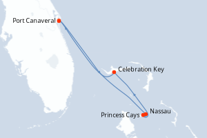 carte itinéraire croisière Caraïbes Bahamas 5 jours au départ du port de Port Canaveral