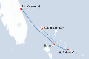 Carte de l'itinéraire de croisière Port Canaveral-Port Canaveral d'une durée de 5 jours