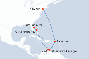 carte itinéraire croisière Amérique du Nord 11 jours au départ du port de Port Canaveral