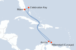 carte itinéraire croisière Caraïbes Bahamas 8 jours au départ du port de Miami