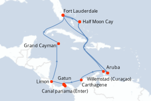 carte itinéraire croisière Caraïbes Bahamas 21 jours au départ du port de Fort Lauderdale