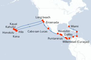 carte itinéraire croisière Amérique du Nord 42 jours au départ du port de Miami