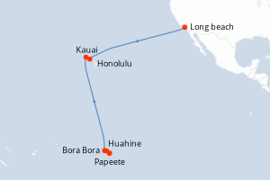 carte itinéraire croisière Tahiti 18 jours au départ du port de Long beach