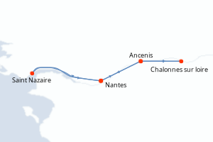 Carte de l'itinéraire de croisière Nantes-Nantes d'une durée de 4 jours