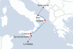 carte itinéraire croisière Sicile 7 jours au départ du port de Dubrovnik
