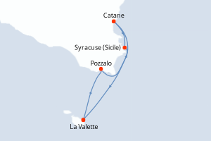carte itinéraire croisière Sicile 7 jours au départ du port de La Valette