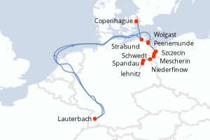 Carte de l'itinéraire de croisière Copenhague-Spandau d'une durée de 7 jours